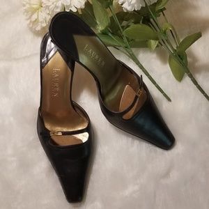 Ralph Lauren blk slide in pointy toe kitten heels